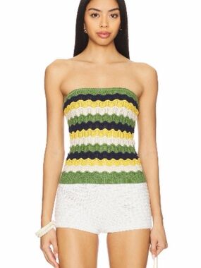 Heartloom Yellow Green Navy Cream Wave Knit Sweater Tube Top